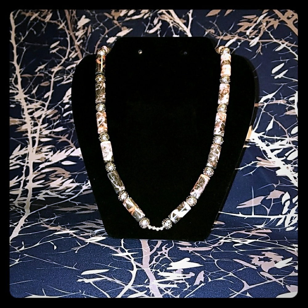 "Carol" Red Line Marble Necklace 24"