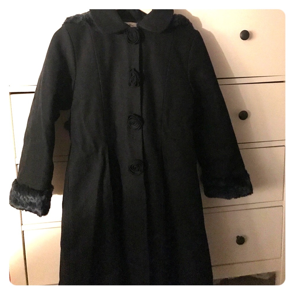 All black coat with fur.
