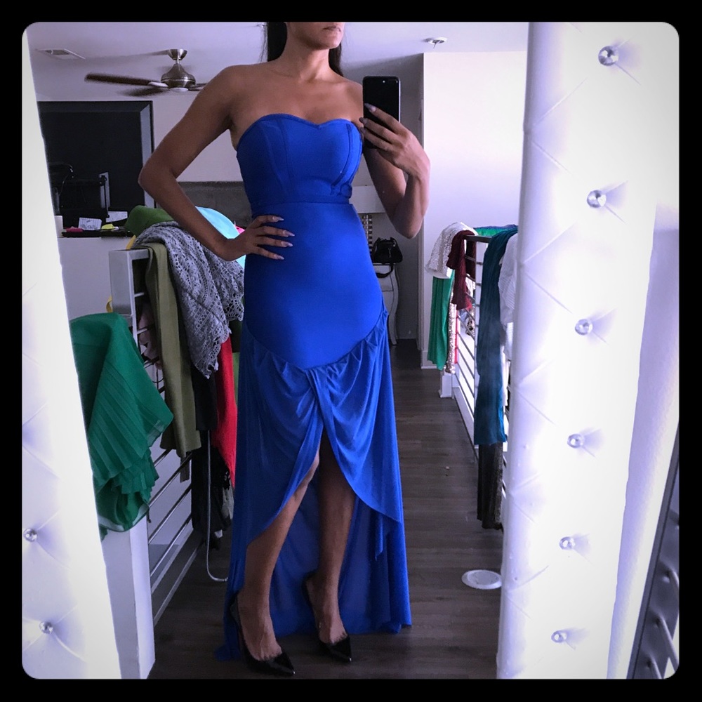 Royal blue strapless top and skirt