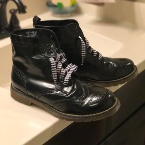 Black patent leather Dr. Marten style combat boots