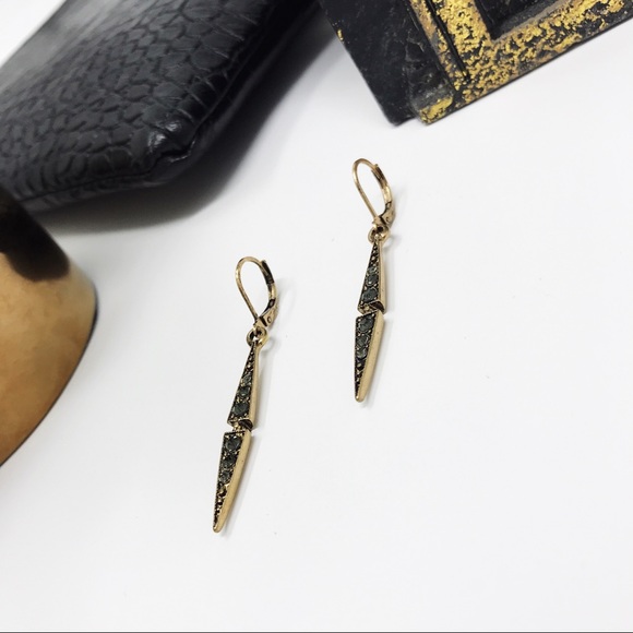 | GREY PAVÉ ANTIQUED GOLD EARRINGS | - Picture 2 of 5