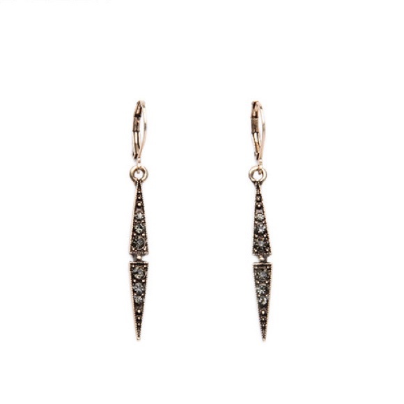 | GREY PAVÉ ANTIQUED GOLD EARRINGS | - Picture 3 of 5