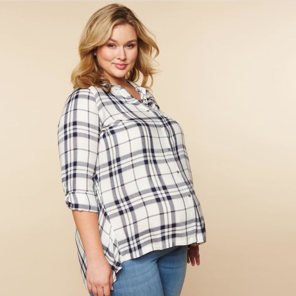 Plus Size Plaid High-Low Hem Maternity Tunic