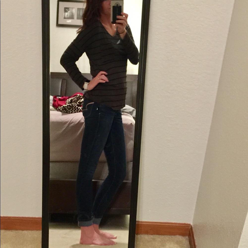 Black and army green stripped shirt.