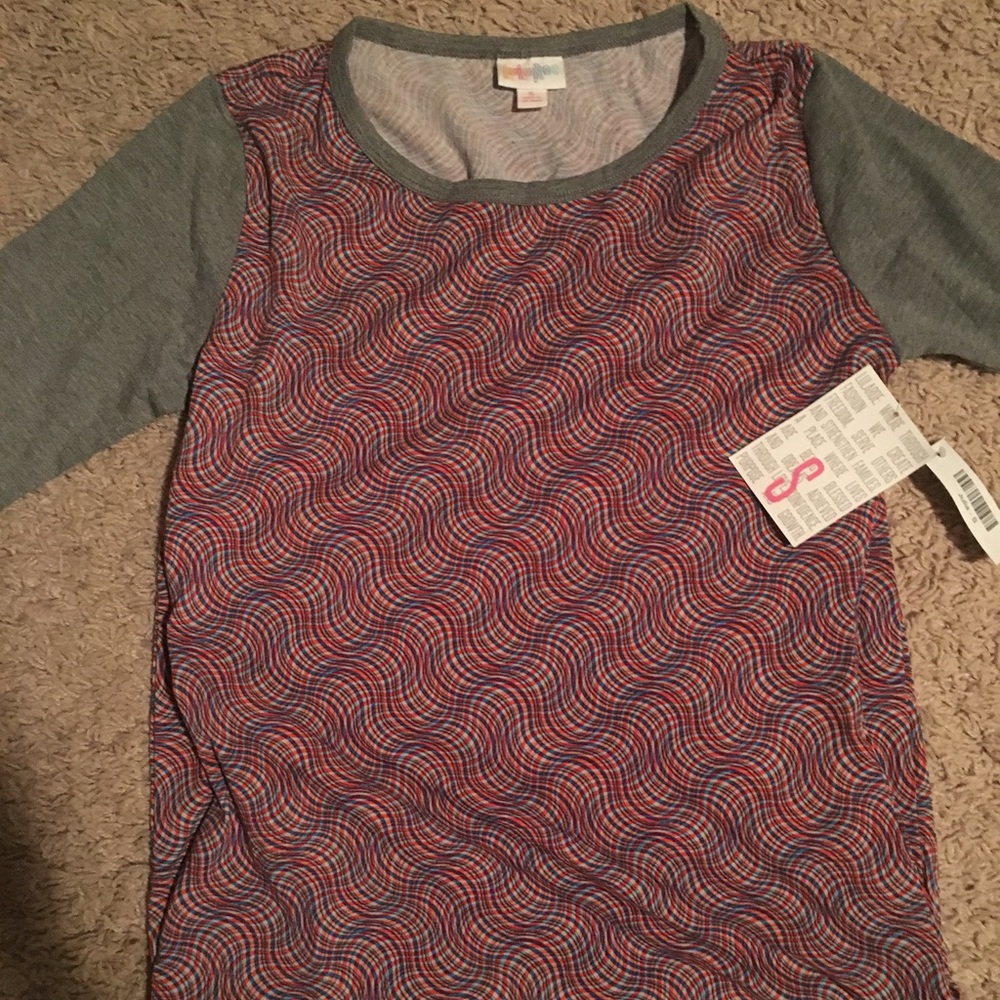 LulaRoe Julia Multicolored with gray sleeves