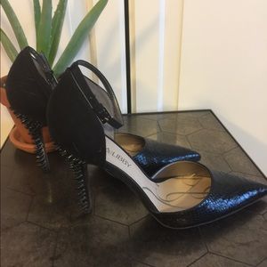 Sam & Libby black ankle strap spikey heeled shoes!