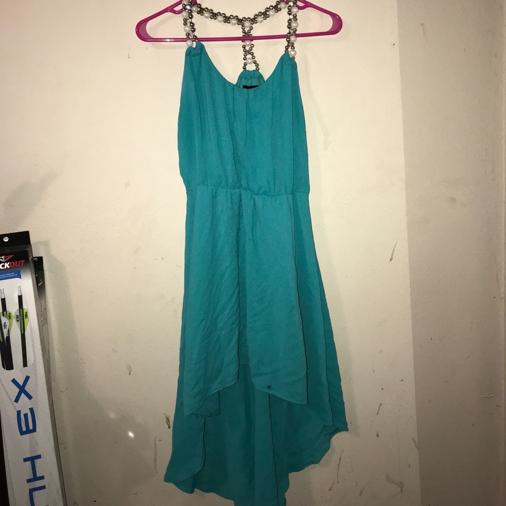 Teal high low dress
