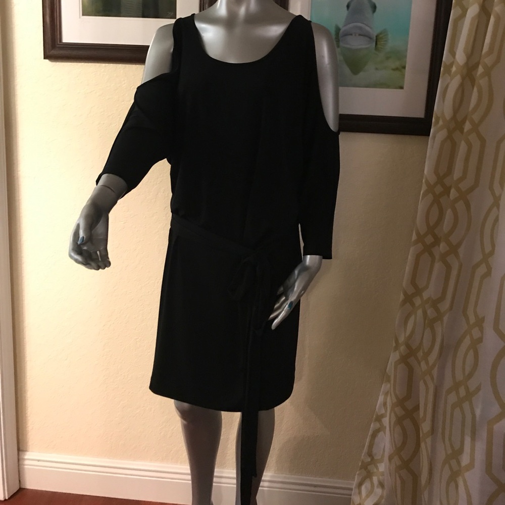 Boston proper cold shoulder black waist tie dress
