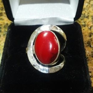 925 Sterling Silver Red Turquoise Ring