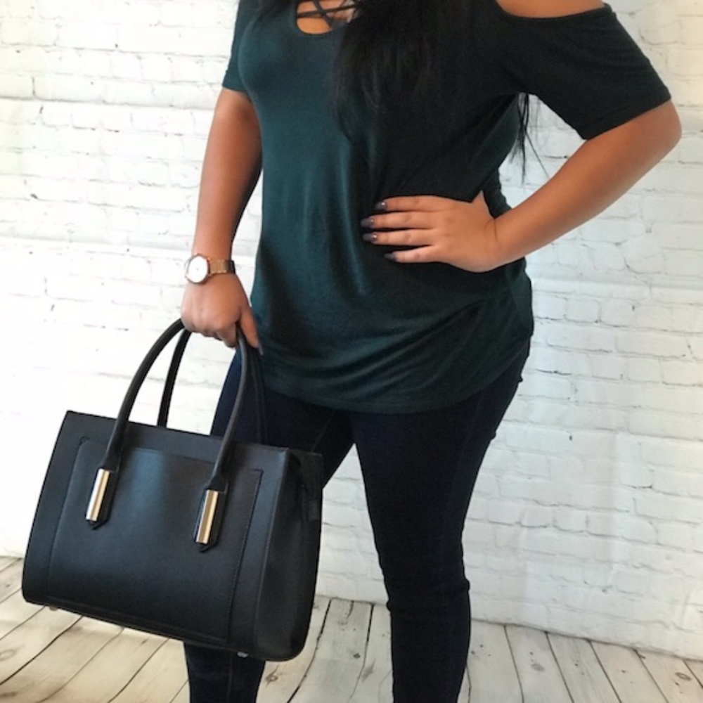 Front Pocket Satchel Handbag (Black)