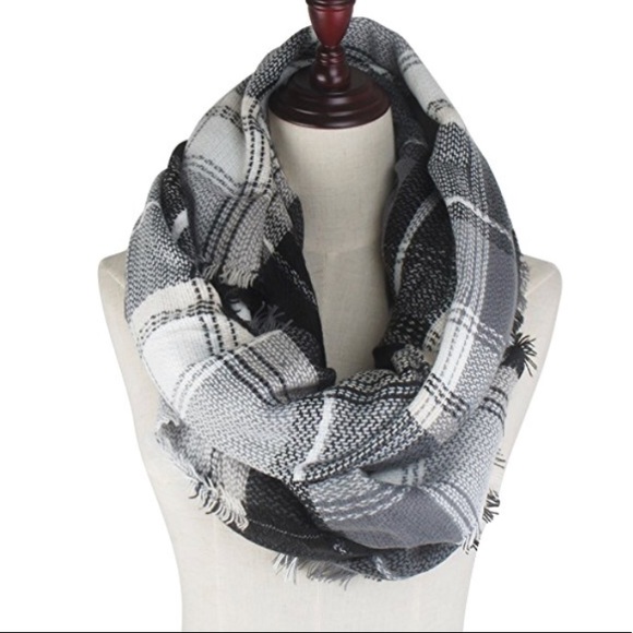 Blanket Scarf Plaid Black Grey White Wrap Gift - Picture 4 of 7