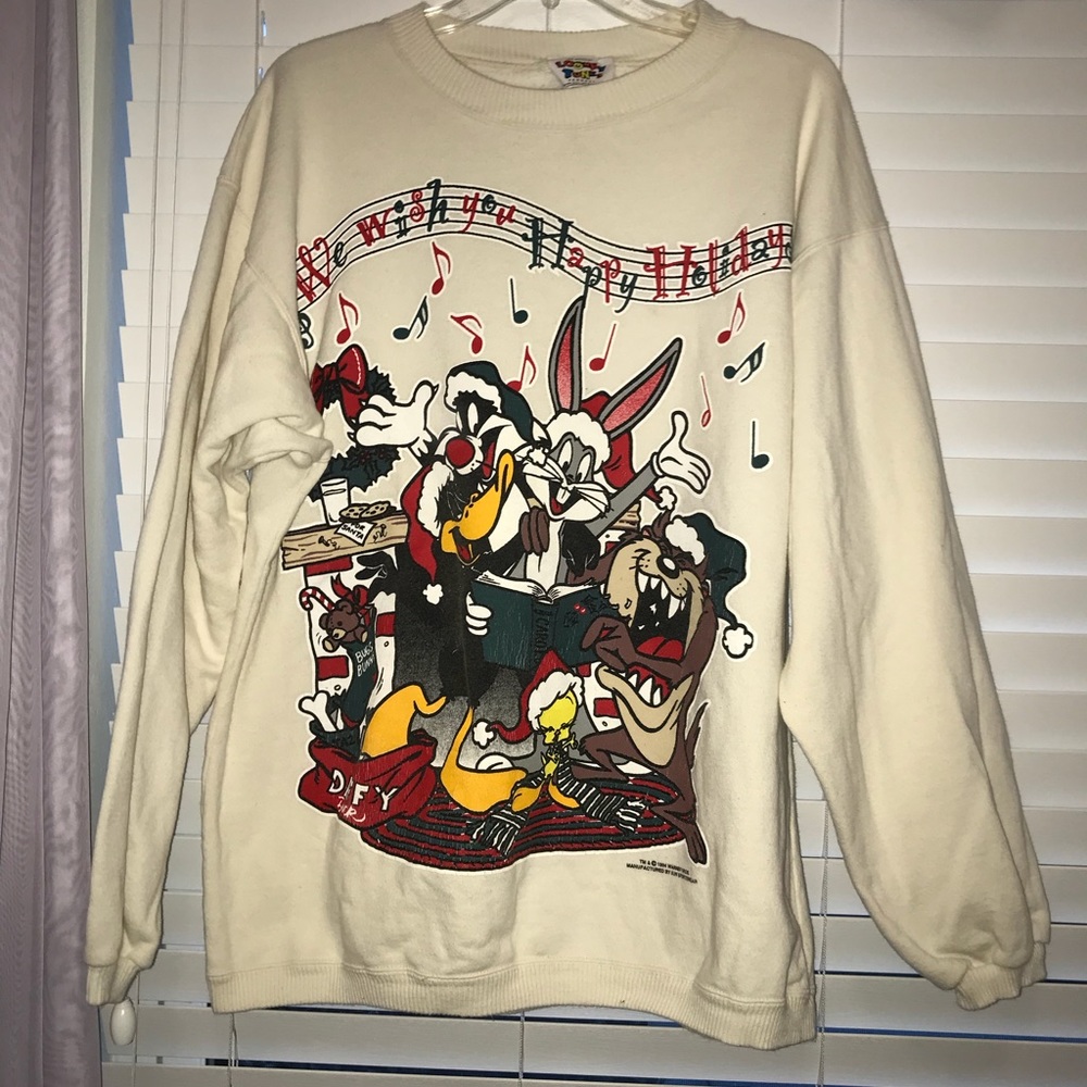 Vintage 1994 Looney Tunes Christmas Sweater White