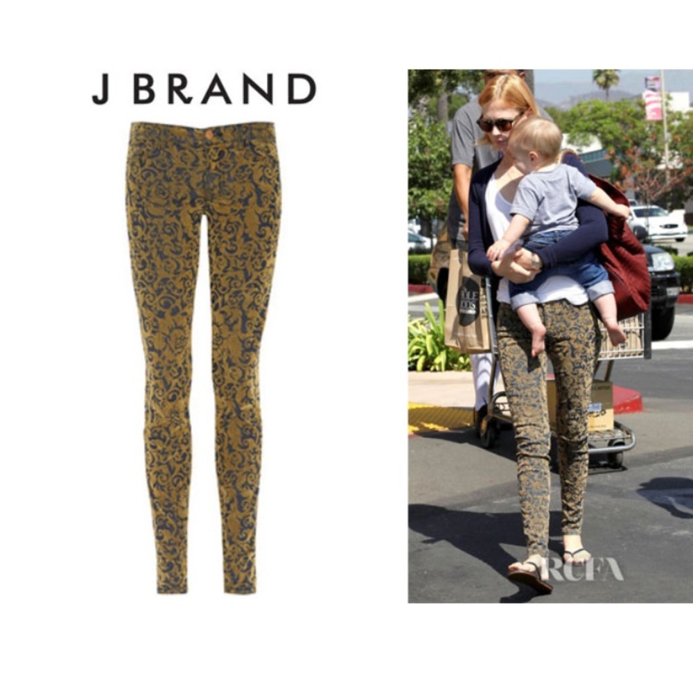 J Brand gold Brocade skinny jeans size 24