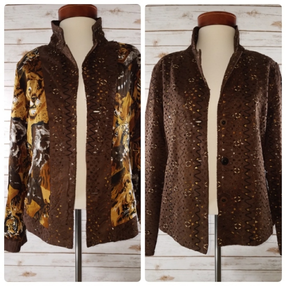 Anage reversable brown jungle print jacket size S