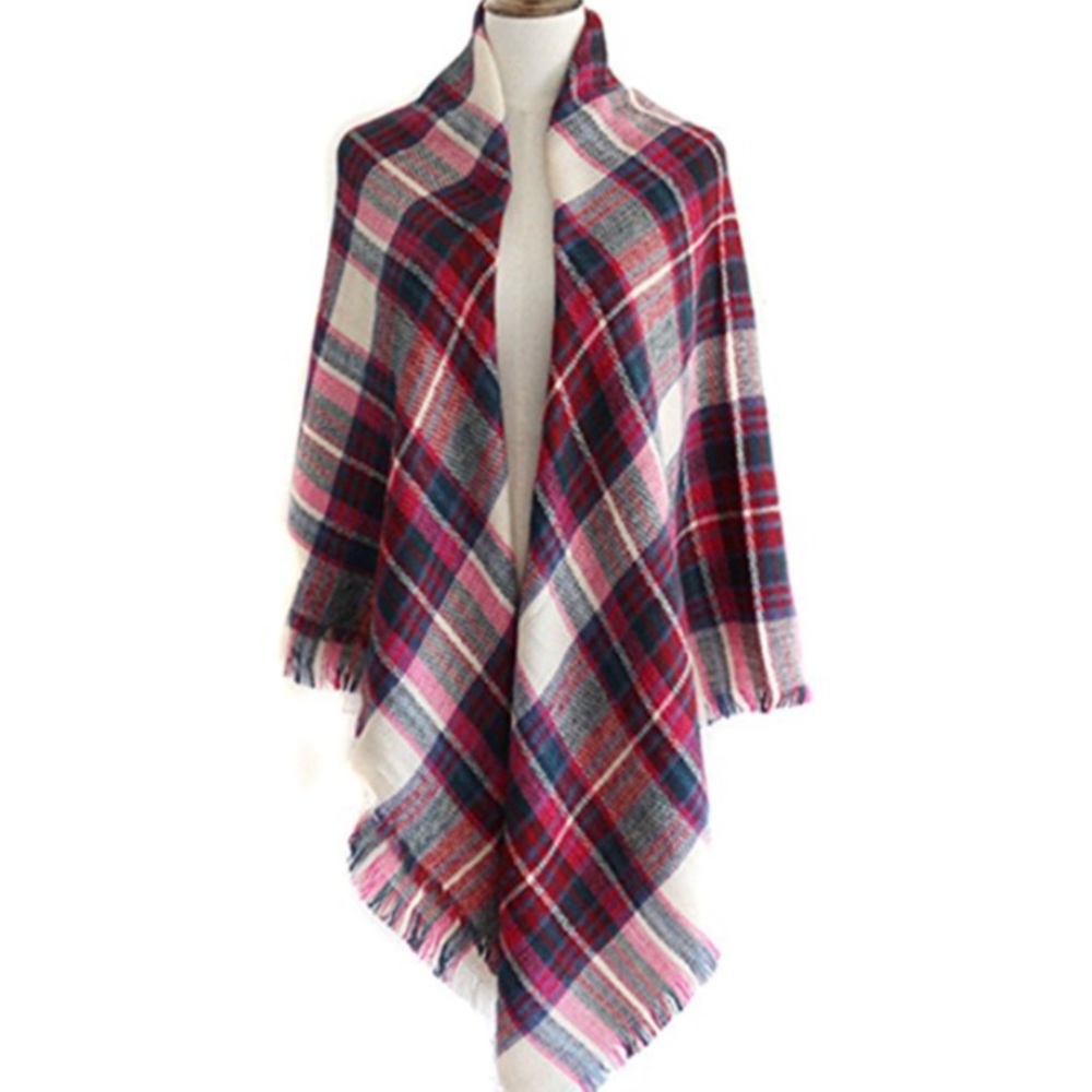 LAST 1! Blanket Scarf Plaid Pink Blue Cream Wrap - Picture 6 of 6