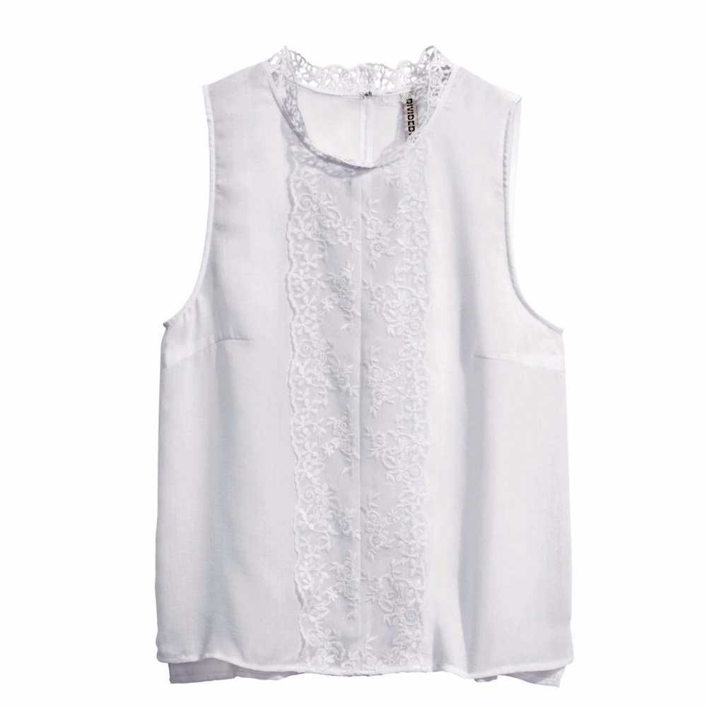 White Airy Woven Sleeveless Lace Collar Blouse