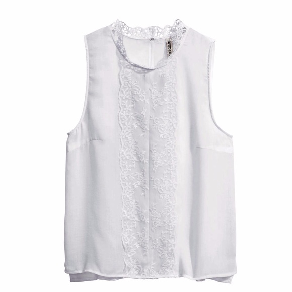 White Airy Woven Sleeveless Lace Collar Blouse - Picture 1 of 6