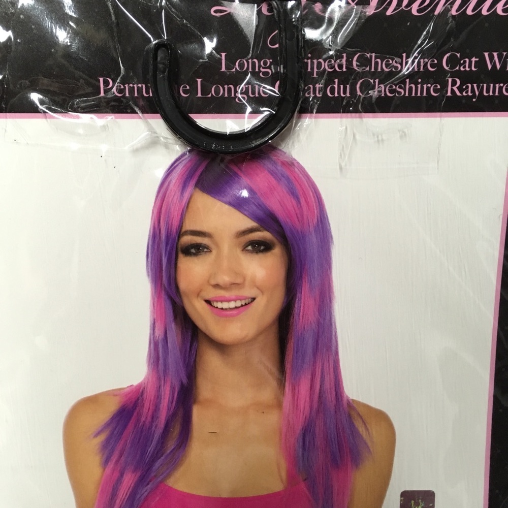 Brand new long pink and purple striped wig