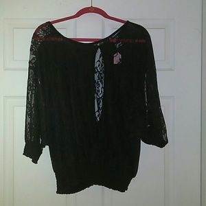 Black sheer lace blouse 2x NWT