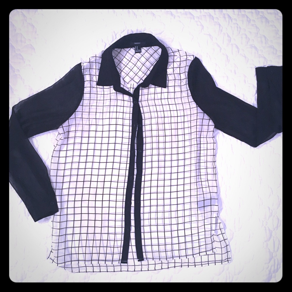 Black + white chiffon button down - tunic length