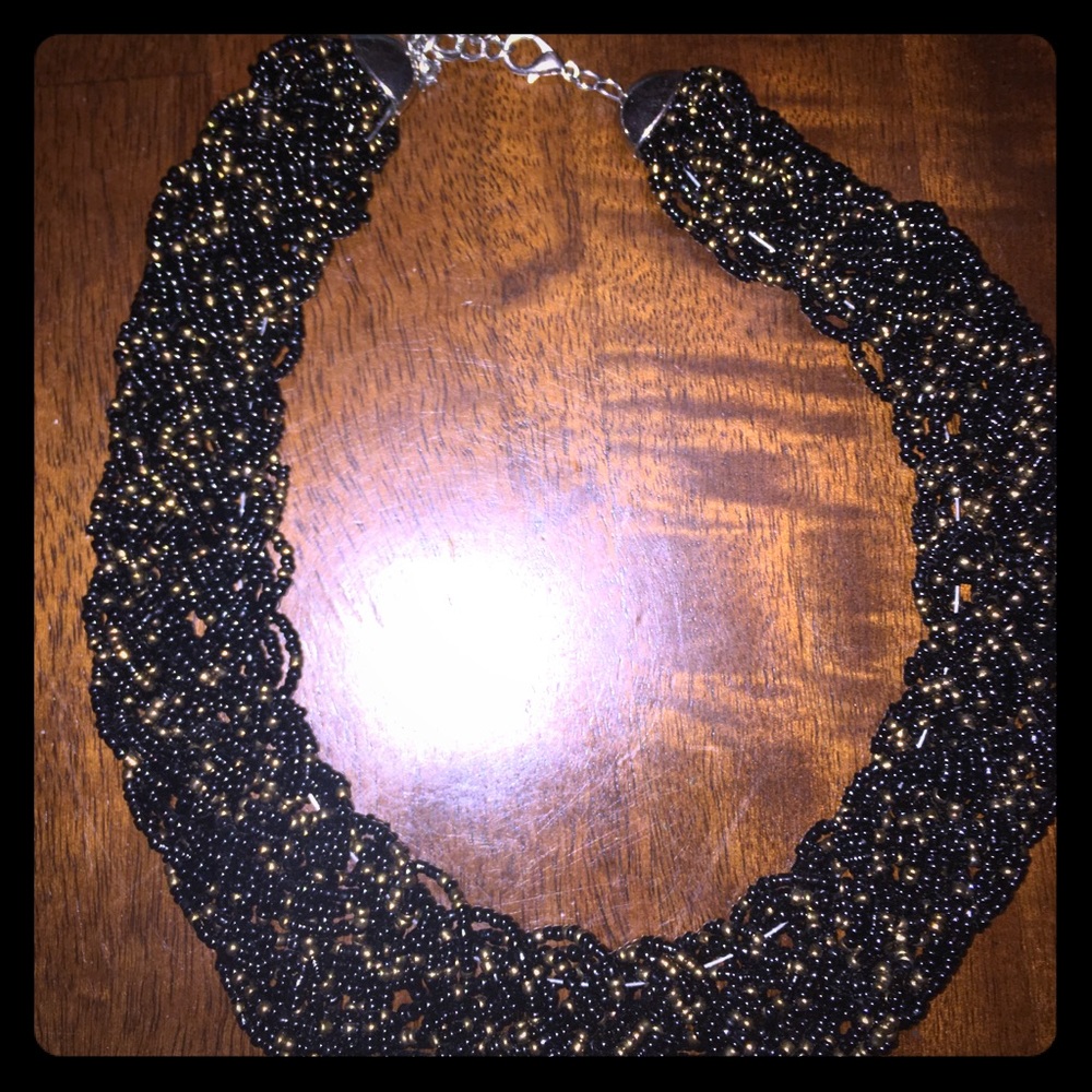 Black & Gold Beaded Bib Necklace