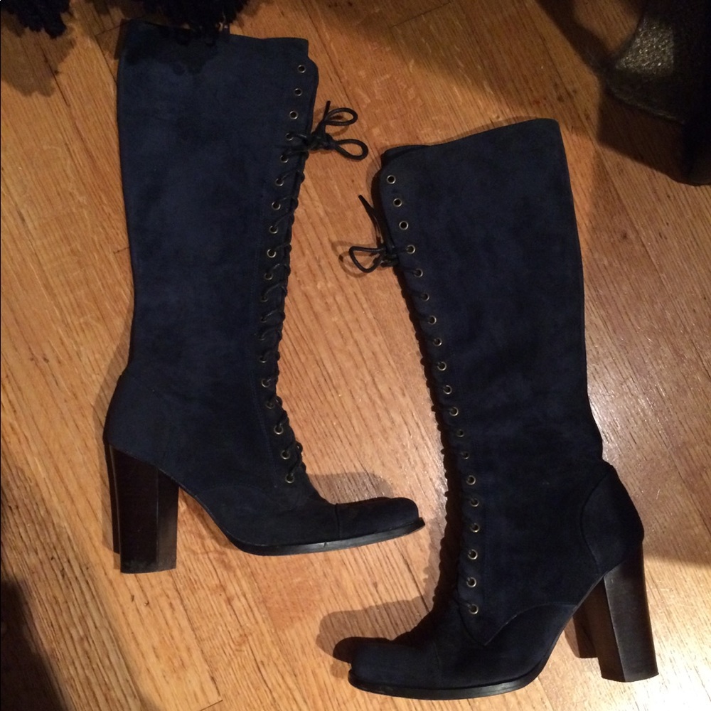 Prairie Boho Navy Blue Suede Lace Up Boots