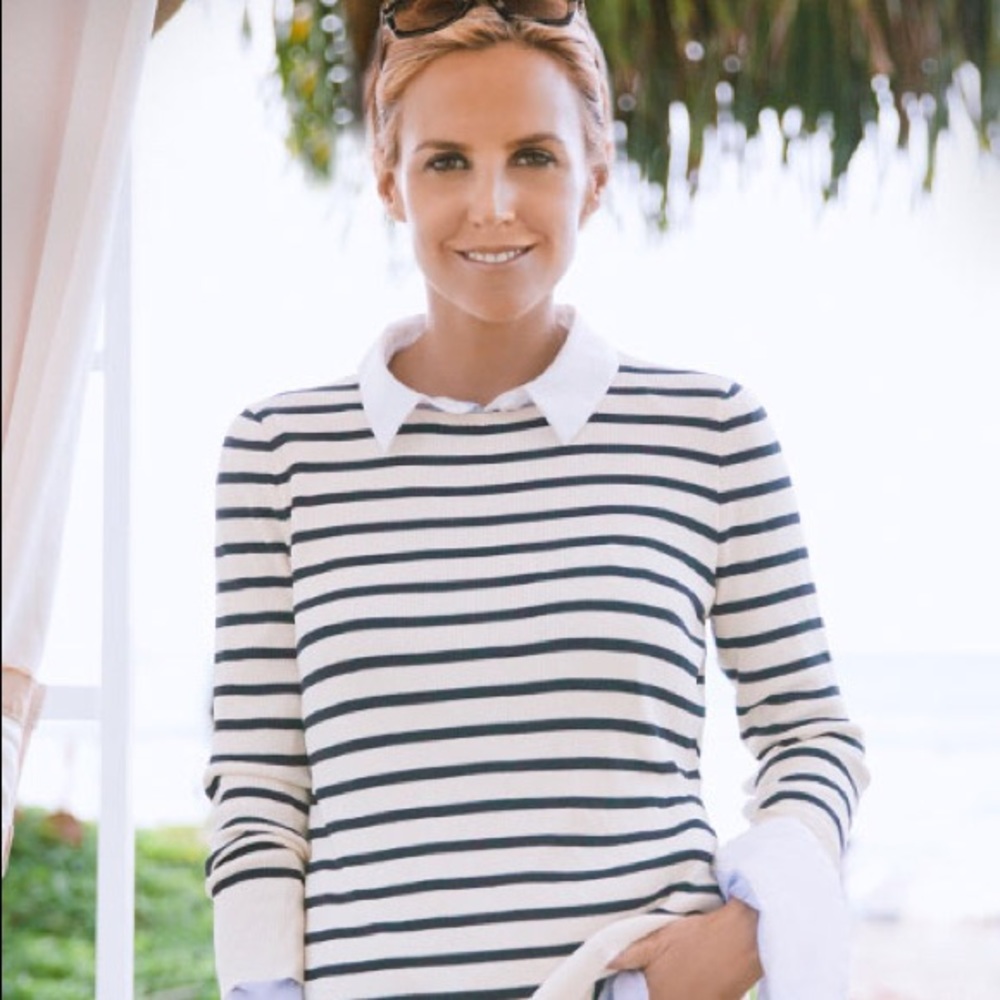 Tory Burch Pomona Sweater Ivory and Navy Stripe