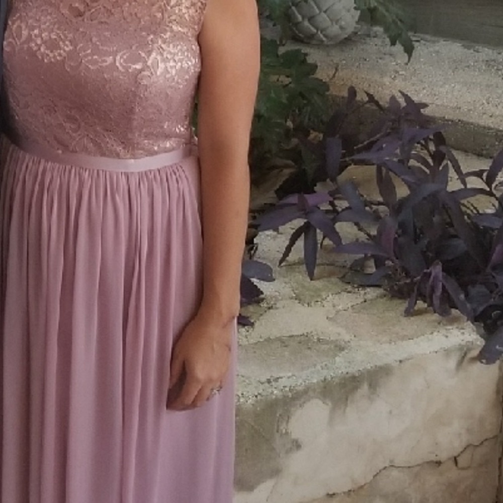 LONG BRIDESMAID DRESS W/ LACE BODICE - Rose Gold