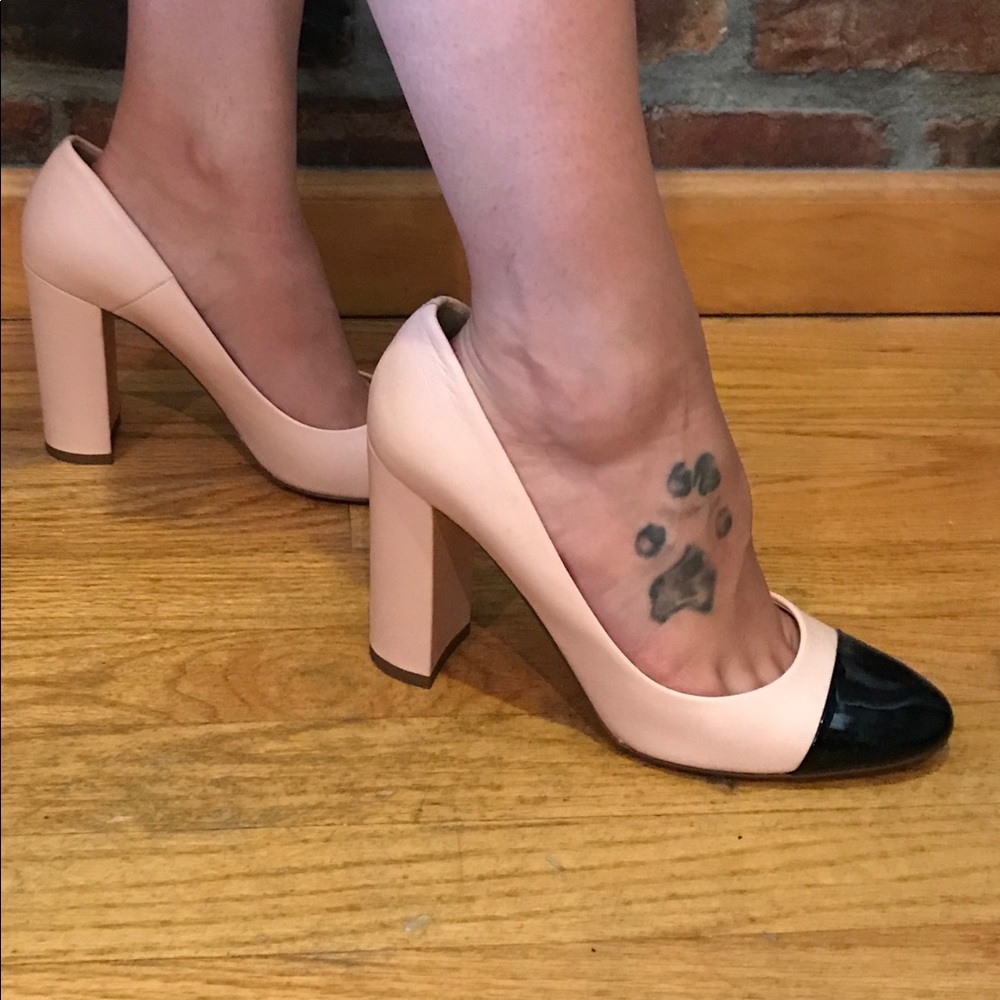 J.Crew Blush and black leather pumps