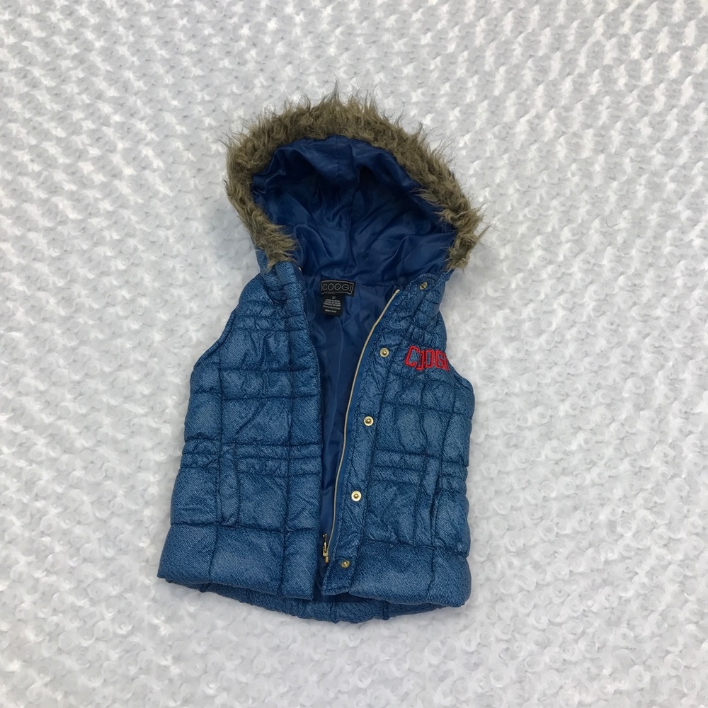 Coogi Toddler Blue Puffer Vest Faux Fur Hood 3T