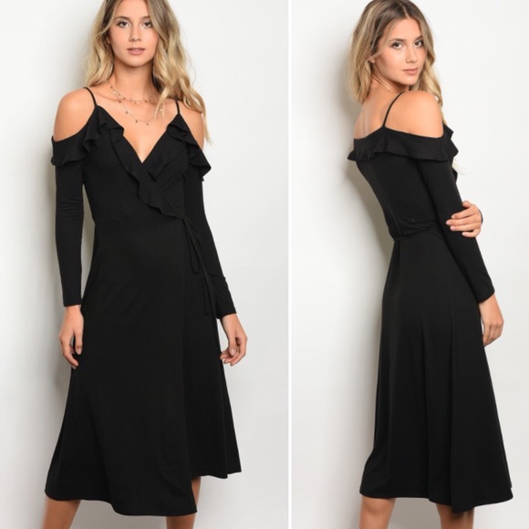 Last 1 Medium Romantic Ruffled Cold Shoulder Dress - Picture 8 of 8