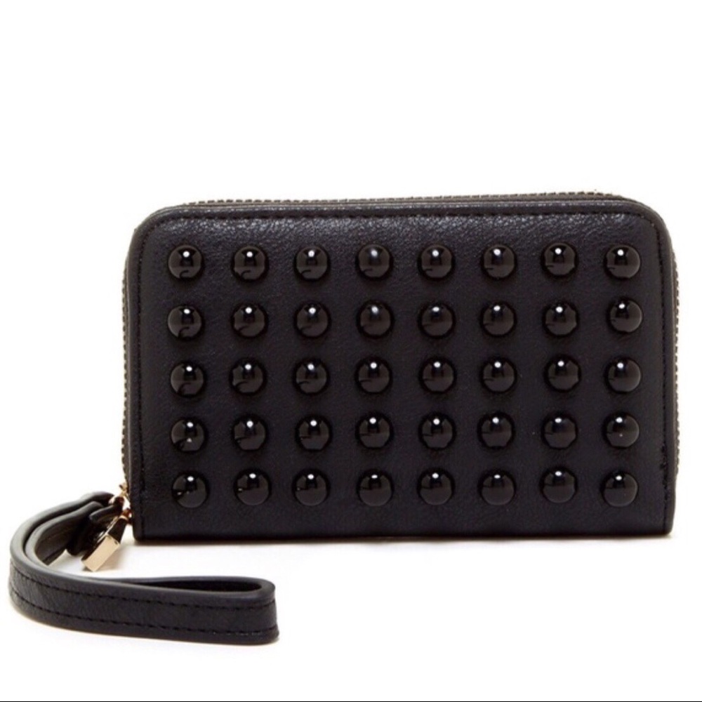 Studded Wristlet Wallet in Black.
