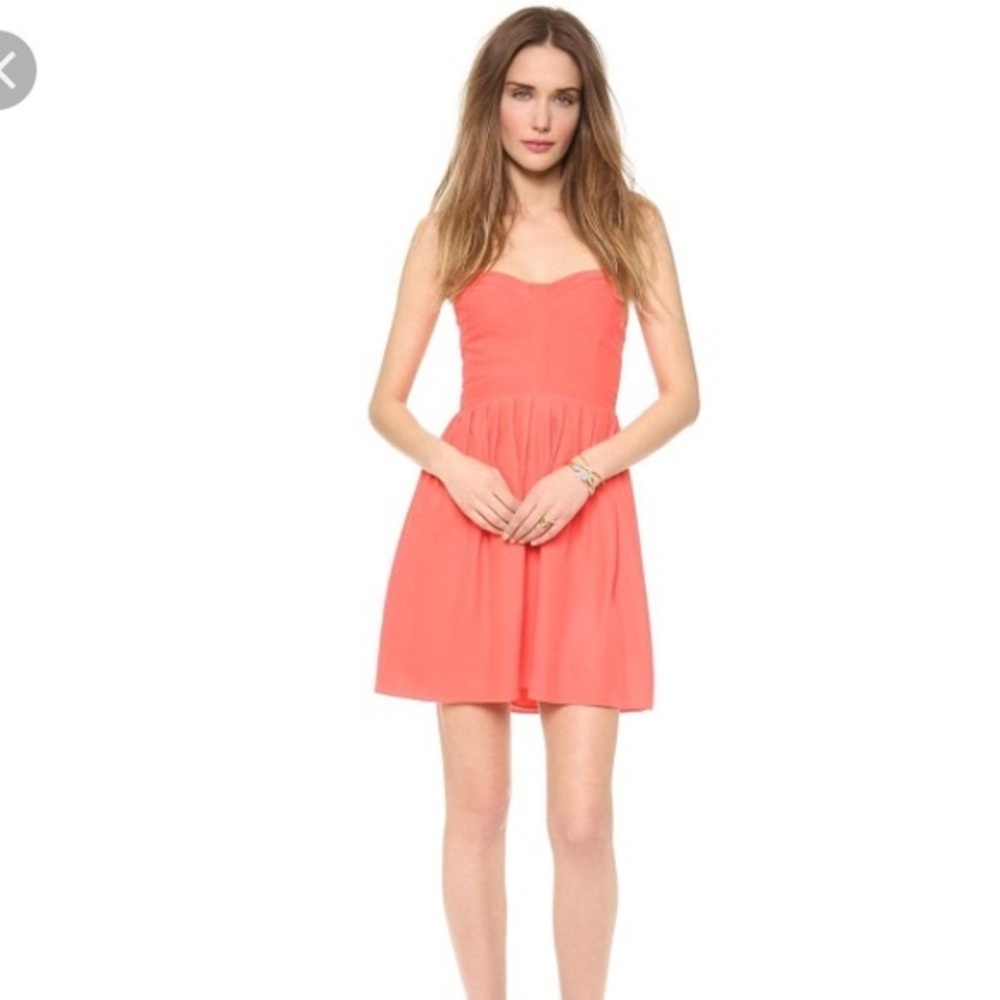 Parker strapless silk dress in pink coral