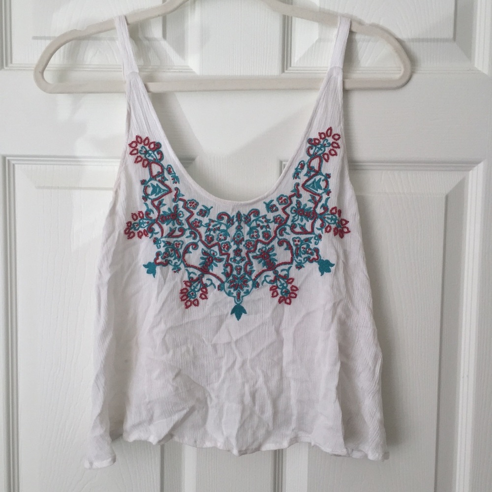 Embroidered white tank top