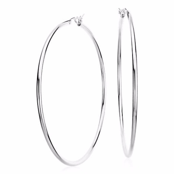 NEW! 2.25" Silver Hoop Earrings - Picture 3 of 5