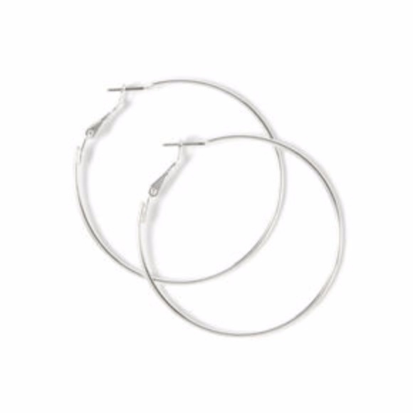 NEW! 2.25" Silver Hoop Earrings - Picture 2 of 5