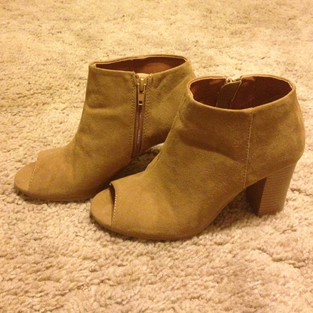 Taupe Suede Peep Toe Booties