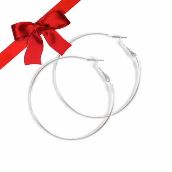 NEW! 2.25" Silver Hoop Earrings - Picture 2 of 5