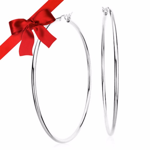 NEW! 2.25" Silver Hoop Earrings - Picture 2 of 5