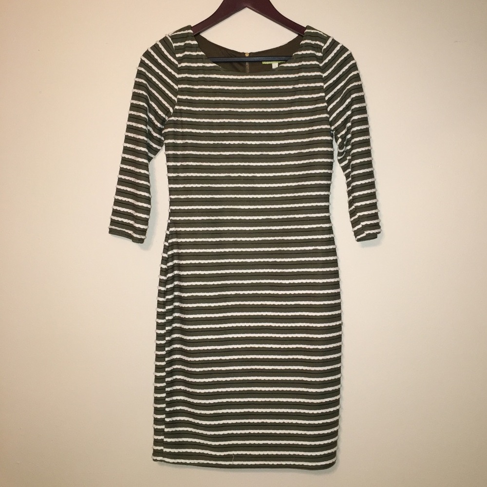 Gianni Bini Olive Green & White Striped Dress