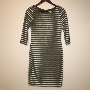 Gianni Bini Olive Green & White Striped Dress