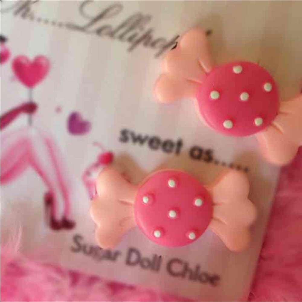 Oh lollipop candy pink heart barbie earrings cupcake kawaii dollbaby sweet