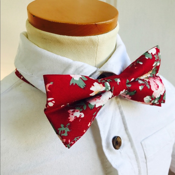 Burgundy bow ties,floral bow ties,men bow tie,tie - Picture 2 of 3