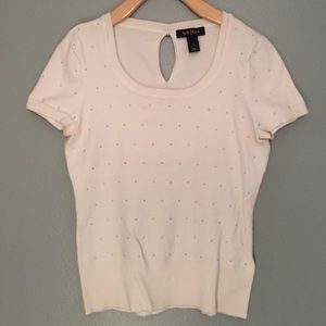 WHBM white knit top with metal beading