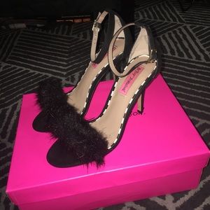 Faux fur stiletto heels by Betsy Johnson