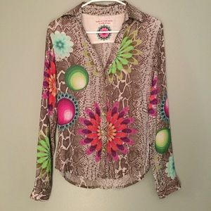 Desigual button down snakeskin print top