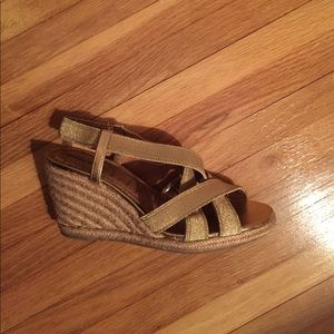 Strappy Gold Metallic Wedges