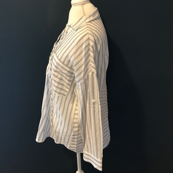 Grey & White Striped Lace Up Top - Picture 6 of 8