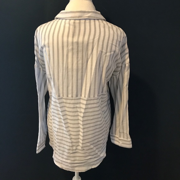 Grey & White Striped Lace Up Top - Picture 7 of 8