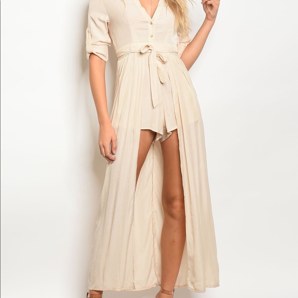 Cream Tie Waist Romper - Picture 2 of 6